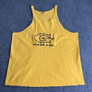 Vintage Gold's Gym Men's Size XL Yellow Stringer Tank Top Muscle Embroidered 80s